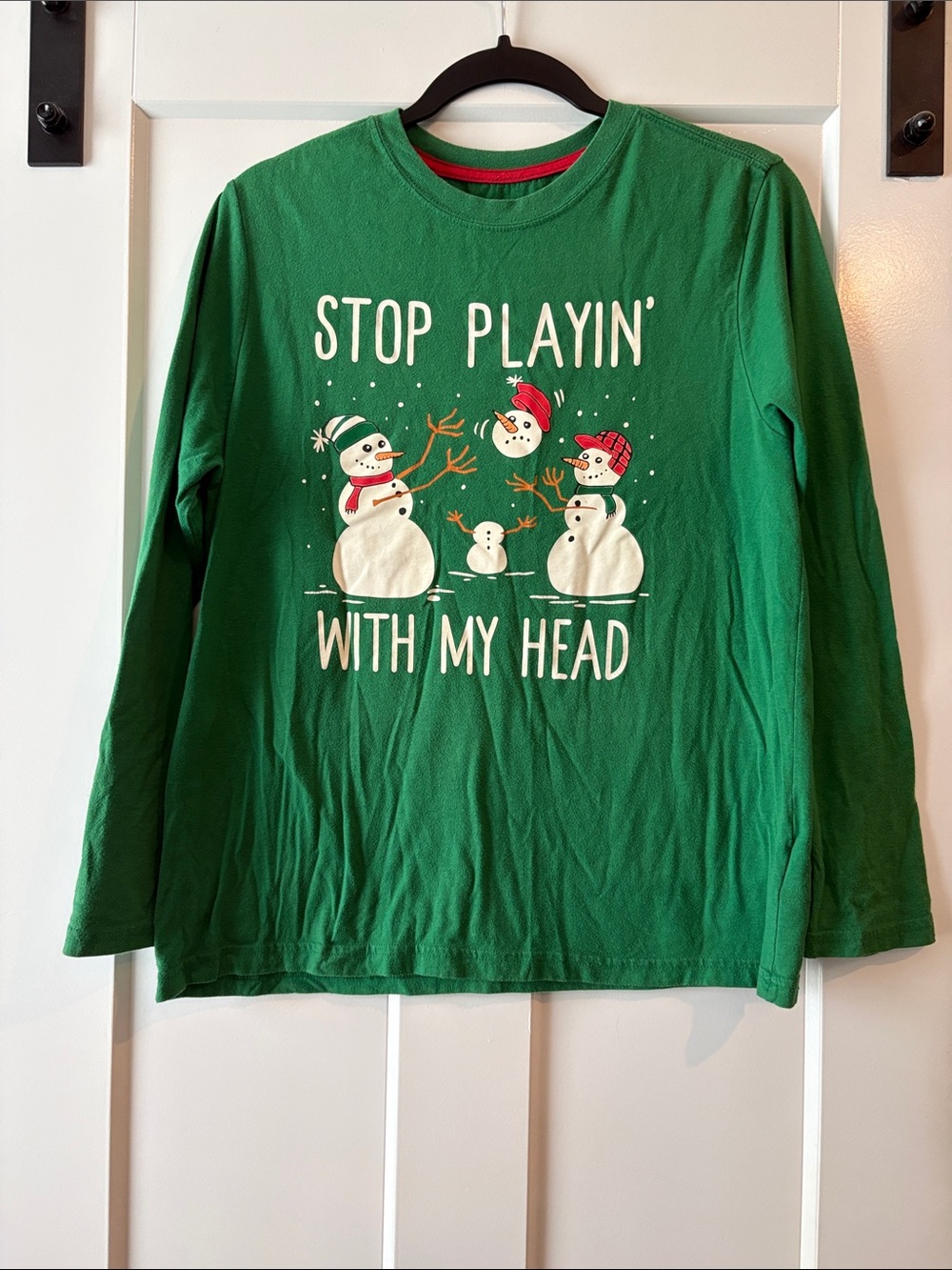 Holiday Time Green Long-Sleeve Snowman Graphic Tee